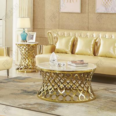 China Modern Round Center Table Metal Furniture Stainless Steel Gold Coffee Table Set Leisure Luxury Marble Coffee Table for sale