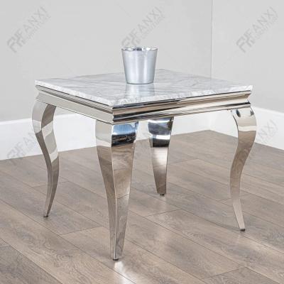 China Small Modern Stainless Steel Glass Top Metal Living Room Furniture Bedroom Corner Table Marble Side Table for sale