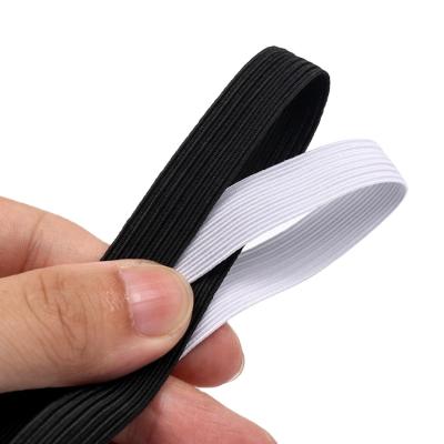 China Wholesale Black White 6mm Flat Spandex Factory Braided Knitted Elastic Band Elastic Material 3mm 5mm for sale