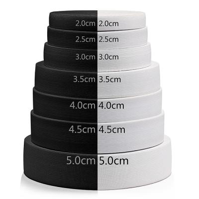 China Wholesale Custom Polyester Woven Elastic Cord Black White Flat 1.5cm-5.0cm Rubber Band Knit Elastic Band for sale