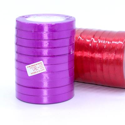 China Factory Wholesale 100% Recyled Polyester 1 cm 3/8 inch Single Face Solid Color Decoration Satin Ribbon for sale