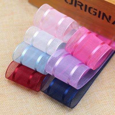 China Handmade Sequin Stripe Korea Decoration Recyled DIY Transparent Hair Organza Silk Ribbon for sale