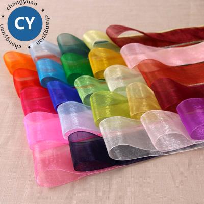 China Recyled 50 Yards Gift / Roll Packing Sheer Organza Wholesale Silk Ribbon for sale