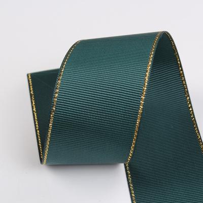 China Wholesale Gift Wrapping Decoration Material Solid Color Grosgrain Ribbon Gold Trim Ribbon for sale