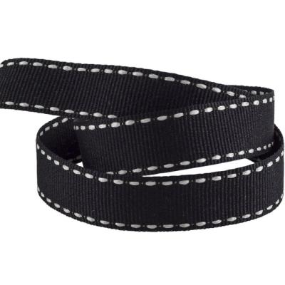 China Wholesale 3/4 Inch White Line 100% Recyled Polyester Double Saddle Stitched Grosgrain Ribbon for sale