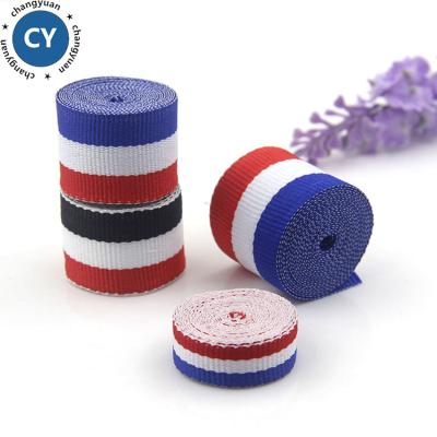 China Nylon Viable Custom Tricolor Striped Weave Ribbon for sale