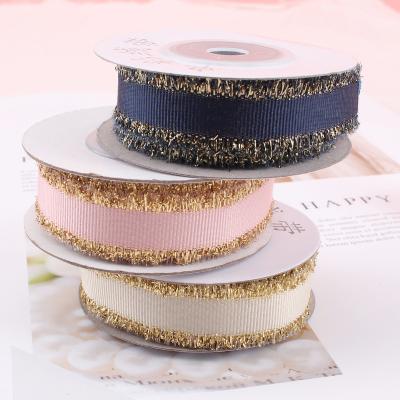 China 15mm 25mm Viable Wholesale Glitter Mesh Fringe Grosgrain Gold Ribbon for sale