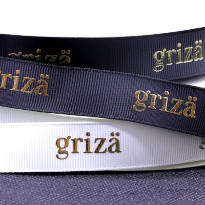 China Customized Viable 25 Inch Black White Logo 1 Printed 3D 3D Embossed Custom Gold Foil Grosgrain Ribbon With Logo for sale