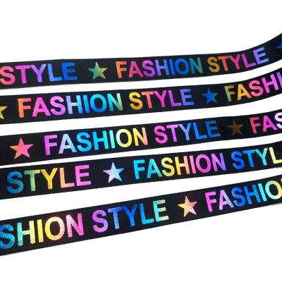 China Sustainable Brand Logo 2cm Custom Colored Gold Foil Printed Grosgrain Ribbon for sale