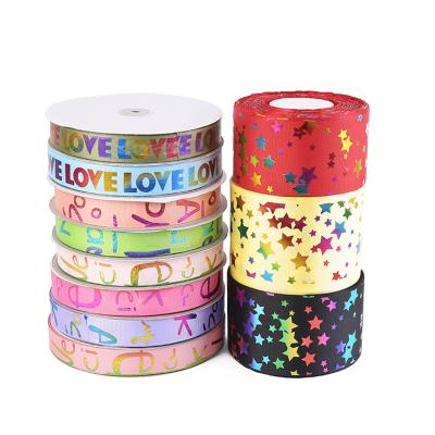 China Beautiful Recyled Color Custom 38mm Single Sided Printed Gold Foil 1.5inch Colored Satin Ribbon For Gift Decoration for sale