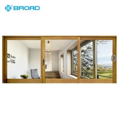 China Large Heavy Glass Thermal Break Wood Clad Aluminum Top Sliding Hung Sliding Door for sale