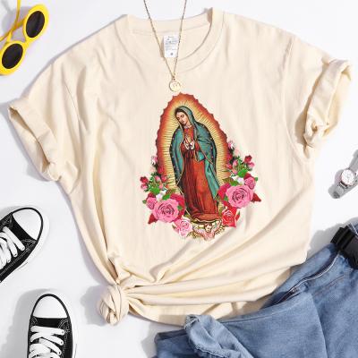 China Anti-wrinkle Camiseta our Lady of mujer de Para de cortas de mangas de mujer de por mayor de la camisas d'Al de la moda de las de Guadalupe del de for sale