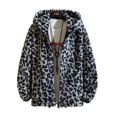 China New Fashion Breathable Mens Sherpa Coat Winter Classic Leopard Mens Fleece Coat Loose For Men for sale