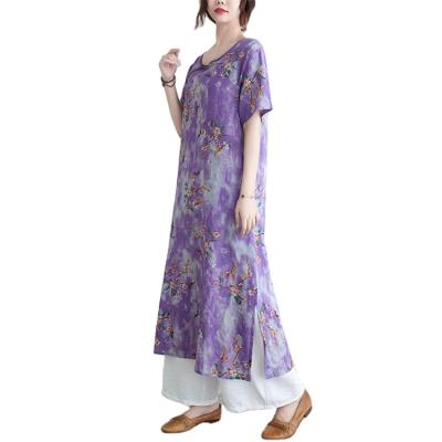 China Free Sample Anti-wrinkle Women Printed Long Sleeved Summer Short Maxi Casual Dresses Women Clothing Loose Pockets Plus Size Dress for sale