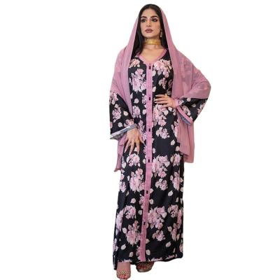 China 2021 New Muslim Dress Fashion Floral Print Abaya In Dubai Islamic Clothing For Women Maxi Dresses CQ0035 for sale