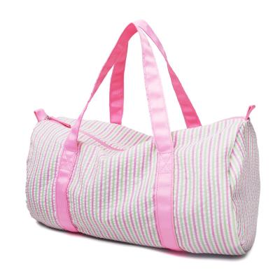 China Wholesale Handbag Children's Barrel Cottion Cotton Seersucker Duffel Bag Preppy Travel Tote Bag for sale