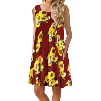 China European and American women's new summer Amazon wish sun print sleeveless dress anti-static flower printing for sale