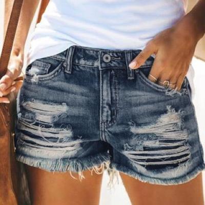 China Anti-wrinkle 2021European and American summer fashion women's shorts denim casual shorts high waist fringed ripped women's jeans shorts for sale