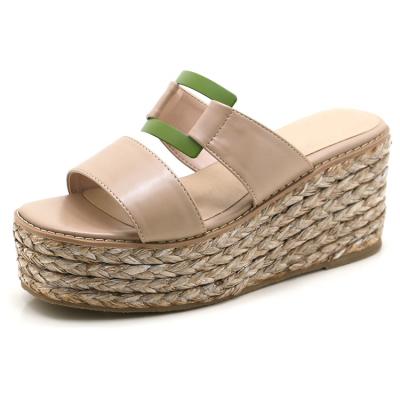 China Superior Fashion Trend Soft Comfort With Fashionable Buckle Nude Pink Color On Braid Woven Sneaker Woman Sandal for sale