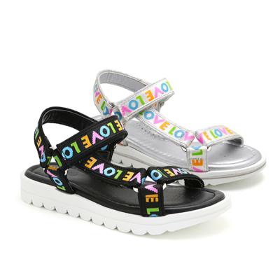 China New Quick-Drying School Sliver Black Hook And Loop Kids Girls Children Shoes Kids Girls Sandals For Summer for sale