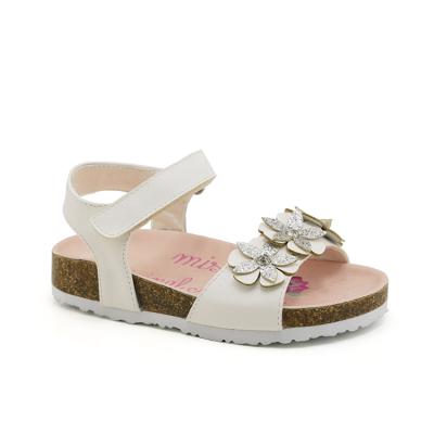 China Girls Flat Kids Shiny Sandals Flower Cork Shoes For Children for sale