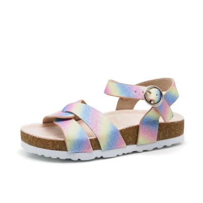 China Quick-Dry Fashion Kids Girl Summer Cork Sole And Rainbow Colored Sandals Shoes For Summer for sale