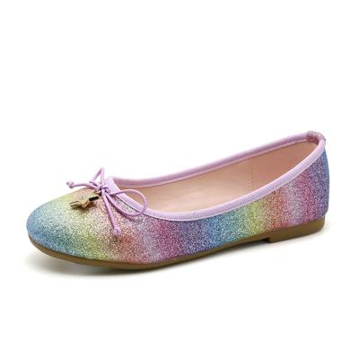 China Kids Flat Soft Pink Rainbow Browknot Elegant Ballerina Shoes For Girls for sale