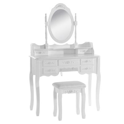 China HOTNIU Adjustable Vanity White Wooden Dressing Table (Other) With Mirror And Stool For Bedroom Style Packing Furniture Pcs Color Feature for sale