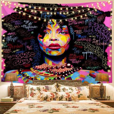 China HOTNIU Bedroom Living Room Dorm Home Modern 100% Polyester Africa Girl Tapestry Mural for sale