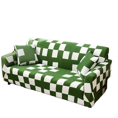 China White Checked Stretch Sofa Cover, HOTNIU Universal Modern Furniture Green Elastic Protector With One Free Pillow Case for sale