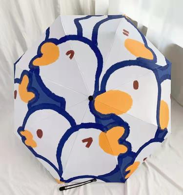 China Morden Design Luxury New Fashion Cute Duck Head Printed Travel 3 Times Windproof Umbrella For Child for sale