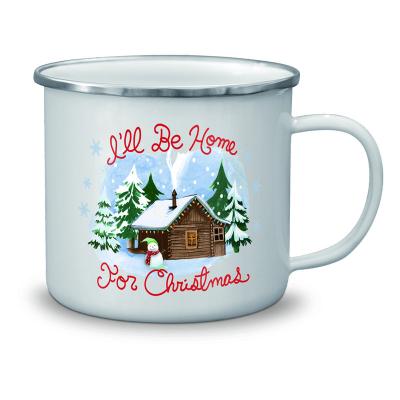 China Viable NO MOQ Ready To Ship 12oz Heat Transfer Enamel Coffee Mug Camping Mug With Wide Handle And Smooth Rim For Sublimation for sale