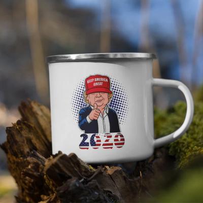 China 2021 Viable Customized Unique Cool Ceramic Enamel Metal Espresso Coffee Photo Mug With SS Rim for sale