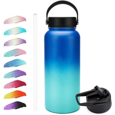 China Fitness Gym Double Wall Stainless Steel Sustainable Rise Vacuum Insulated Water Bottle With Straw Lids for sale