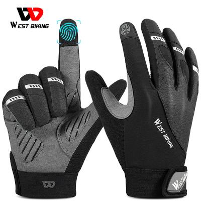 China Breathable WEST BIKING New Shockproof Full Finger Racing Breathable Bike Cycling Gloves Waterproof Touch Screen Bicycle Cycling Gloves for sale