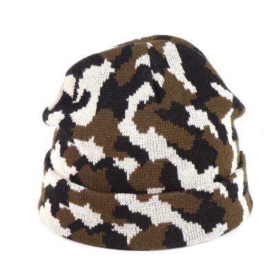 China JOINT Camouflage Stripes Embroidered Knit Acrylic Beanie Hat for sale