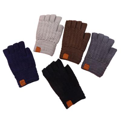 China Winter black knitted half finger writing autumn and winter half finger mittens men and plush typing warm mittens for sale