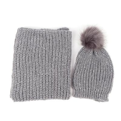 China Low MOQ COMMON High Quality Fur Ball Knitted Winter Hat And Scarf Set for sale