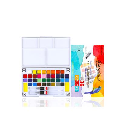 China Color Selection White Case Giorgione G-3600A Wide Solid Watercolor Paint Set With Empty Water Color Brush Pen 2pcs for sale