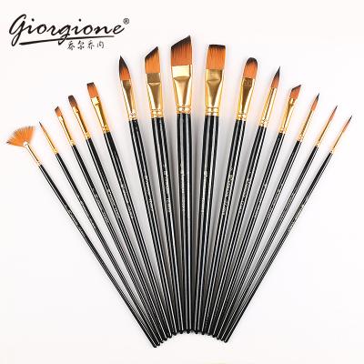 China Professional Painting High Quality Artist 15 Pieces Paint Brush Wooden Handle Long Nylon Hair Free Cavas Bag Best for sale