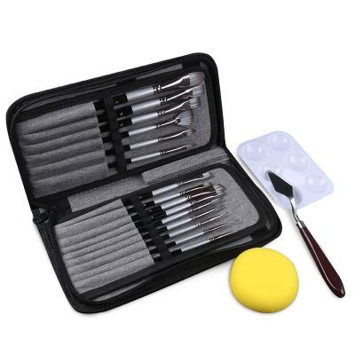 China Factory Wholesale Professional Paint Artist 15pcs Paint Brush Set with Carrying Case Palette Knife Sponge for Painting for sale