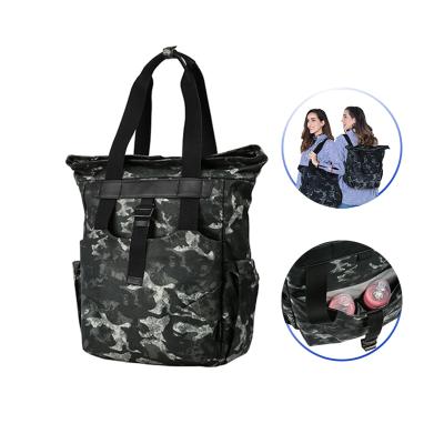 China With USB 2021Custom Simple Multifunctional Baby Backpack Tote Bag Camo Leather Diaper Backpack Toddler Backpack Waterproof Diaper Handbag for sale