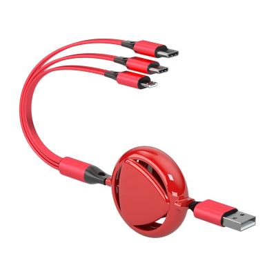 China Retractable MP3/MP4 Player Cable 3 In 1 USB One Fast Charging Data Cable For Three Data Lines for sale