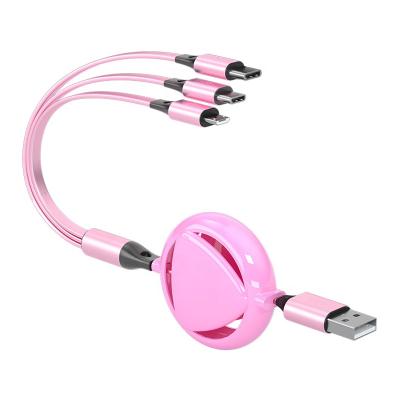 China Multifunctional MP3/MP4 Player Cable, 3-in-1 Data Cable One to Three Retractable Fast Charging Data Lines for sale