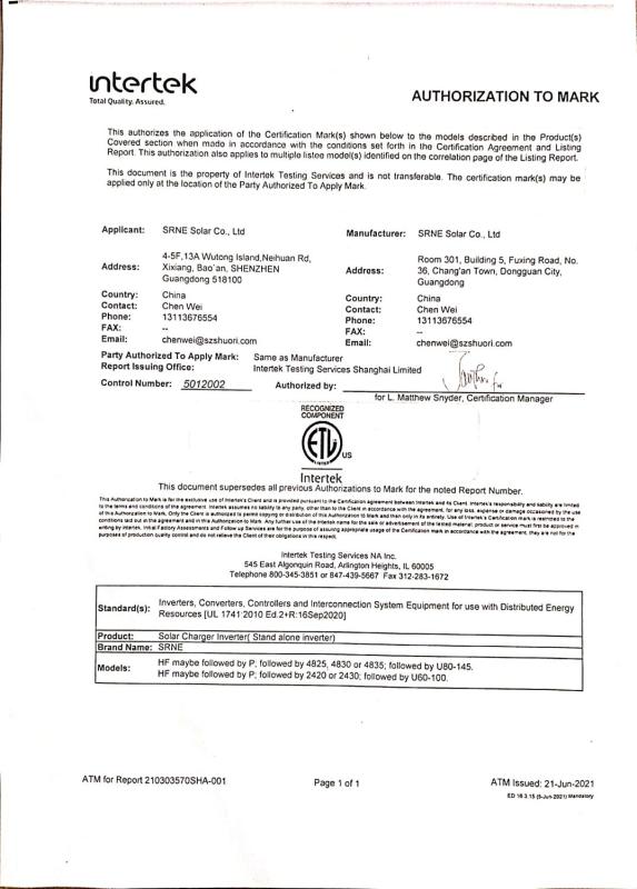ETL - SRNE Solar Co., Ltd.