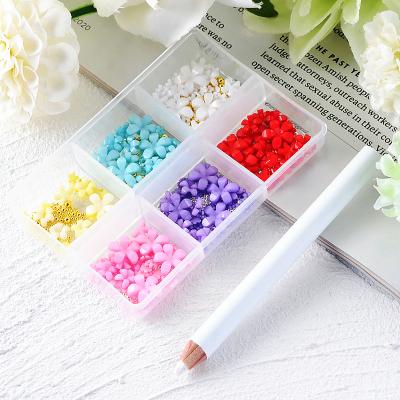 China Easy Apply Kawaii Gold Mix Nail Caviar Pearl Acrylic Nail Art Charms For Nails 3D Resin Flower for sale