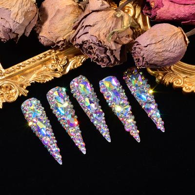 China Luxury Custom Artificial French Nails 3D Crystal Rhinestone Diamond Hand Made Press On Nails Tips False Nails for sale