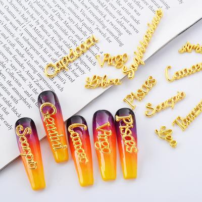 China Luxury Lots Nail Art Charms For Nails Finger Nail Art Constellations Gold 3D Metal Letter Supplies for sale