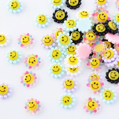 China Luxury Nail Charms Murakami Rainbow Flower Flatback Cabochon 3D Resin Smile Face Flower Sunflower Nail Art Charm for sale