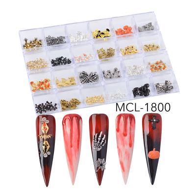 China Finger Nail Art New Arrival Alloy Metal Pumpkin Skull Bat Cross Halloween Nail Art Charms Box for sale